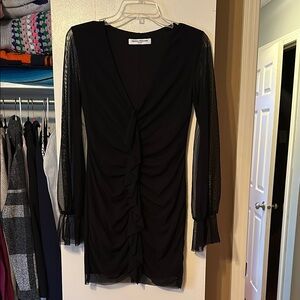 Amanda Uprichard Black Ruched Long Sleeve Dress